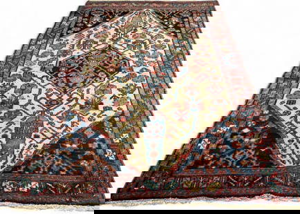 Persian Rug With Stylized Floral Motif On Cream Ground, Mid 20th Century: Persian Rug With Stylized Floral Motif On Cream Ground, Ca. Mid 20th Century. Approximately 6.6L x 4.25W ft. (80.0L x 51.5W inches).