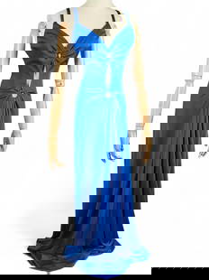 Adrian's Originals Vintage Blue Evening Gown With Open Back: Adrian's Originals Vintage Blue Evening Gown With Open Back . Total length approximately 57 inches. Bust approximately 21 inches. Waist approximately 23 inches.