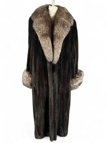 Vintage Anne Klein Blacklama Mink & Fox Fur Coat, Ca. 1970's