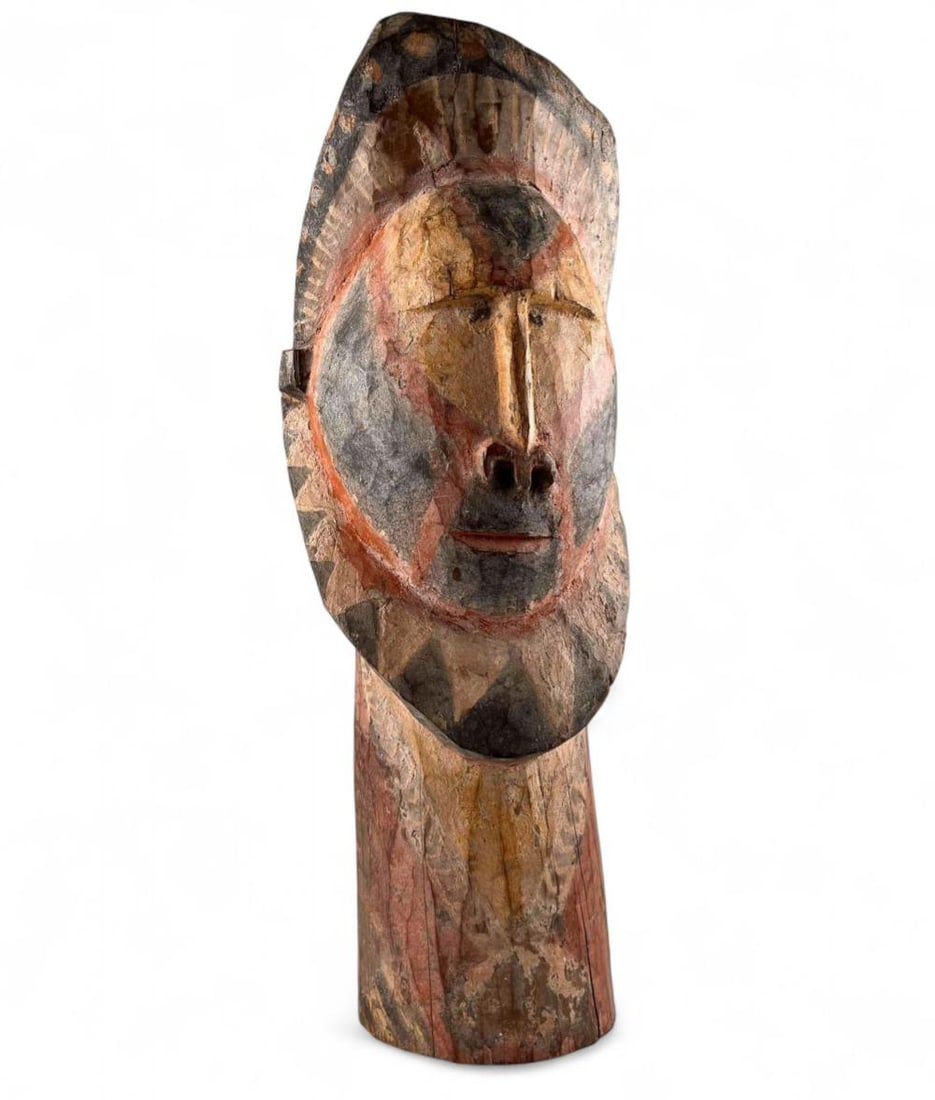 Abelam Culture, Sepic River, Papua New Guinea Polychrome Spirit Carving: Abelam Culture, Sepic River, Papua New Guinea Polychrome Spirit Carving. Approximately 19.5H x 7.125W x 4.875D in. With base approximately 21.5H x 6.0W x 6.0D in.