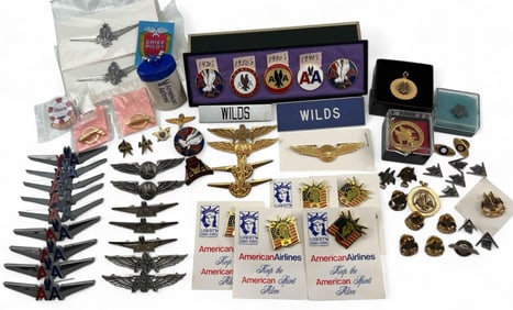 Collection Of American Airlines Flight Crew Badges, Pins & More