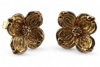 14K Dogwood Flower Earrings