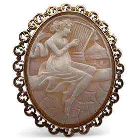 Antique 14K Shell Cameo Brooch