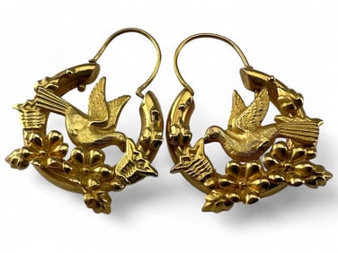 18K Gold Dove Hoop Earrings