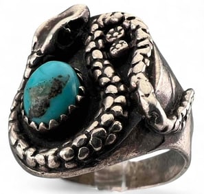Older Native American Sterling Silver Turquoise Snake Ring