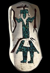 Native American Silver Micro Mosaic Inlay Pendant Brooch