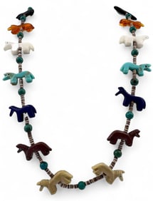 Native American Heishi Bead Zuni Horse Fetish Necklace