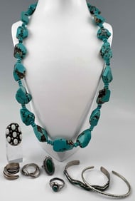 Grouping Of Sterling Silver Jewelry & Turquoise Nugget Necklace