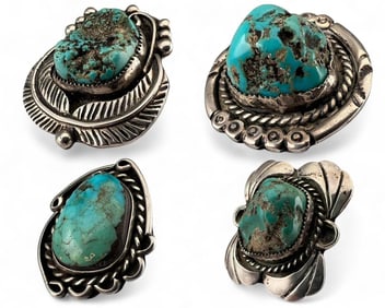 Four Navajo Sterling Silver Turquoise Rings