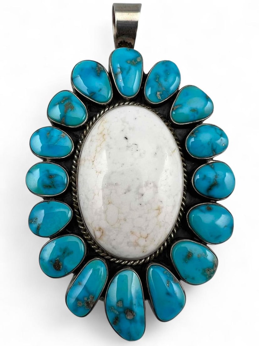 Joe Piaso Jr., Navajo Sterling Silver White Buffalo Turquoise Pendant (1 of 5)