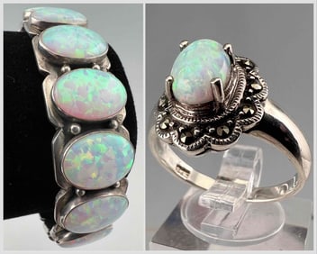 Navajo Sterling Silver Cuff Bracelet And Sterling Opal Ring