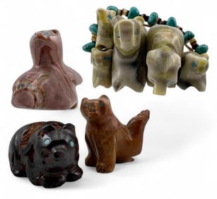 Four Zuni Bear Fetishes, Including Yancy Robert Halusewa, Tim Lementino