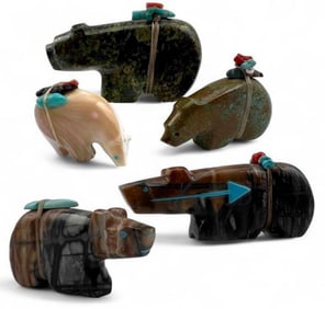 Zuni Carved Stone & Shell Bear Fetishes