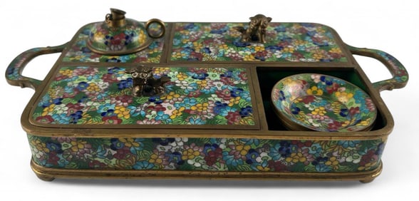 Chinese Cloisonne Smoking Set