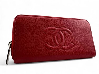 Chanel CC Red Caviar Zip Around Wallet