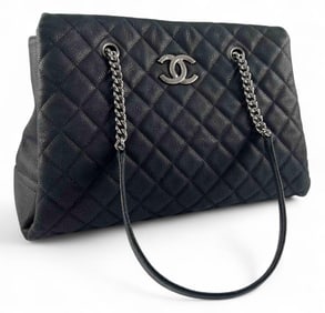 Chanel Lady Pearly Black Caviar Matelasse Calfskin Tote Bag