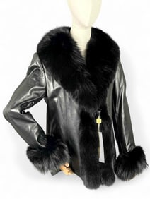 Fox Fur Trimmed Cropped Leather Jacket