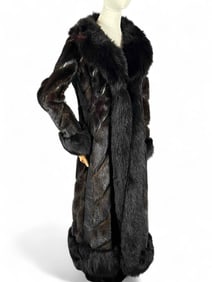 Vintage Black Leather, Fox & Mink Fur Coat