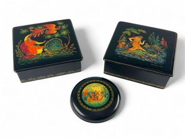 Three Russian Palekh Lacquer Boxes