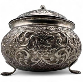 Indian Silver Repousse Lidded Bowl
