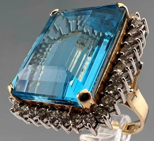 14K Blue Topaz Diamond Ring