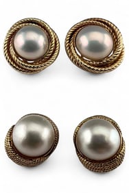 Two Pairs 14K Mabe Pearl Earrings