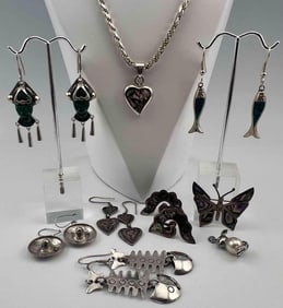 Silver Jewelry Lot, Many Vintage Mexican Pieces