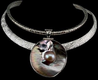 Two Sterling Silver Necklaces & Blister Pearl Pendant