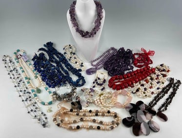 Large Lot Of Freshwater Pearl & Semiprecious Stone Jewelry