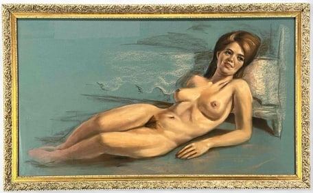 Mid Century Reclining Nude, Pastel On Paper, Signed Gilbert O. Clark