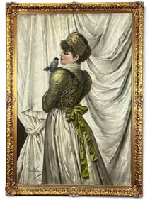 Carl Kahler (American/Austrian, 1855-1906), Woman With Song Bird, Pastel