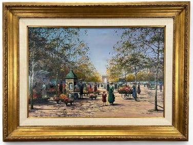 Jean Faurege (French, 20th/21st C.) Les Champs-Elysees En Automne, Paris Street Scene, Oil On Canvas
