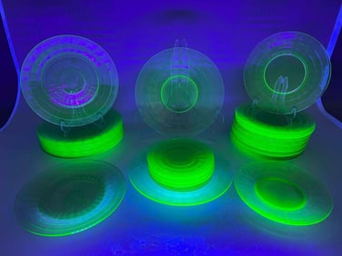 Thirty Seven Green Uranium Glass Plates