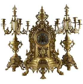 Franz Hermle Imperial Brass Clock Garniture