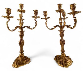 Pair Of Rococo Style Gilt Bronze Candelabra