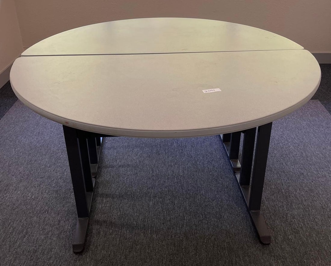 Two Demi Tables: Two half circle tables.Local pick-up days are Wednesday, Oct 8th, & Friday, Oct. 10th, from 11:00A.M. to 4:30P.M. READ ALL TERMS & PICK UP INSTRUCTIONS CAREFULLY
