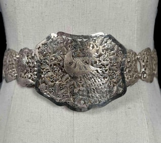 Vintage Sterling Silver Belt With Peacock Design