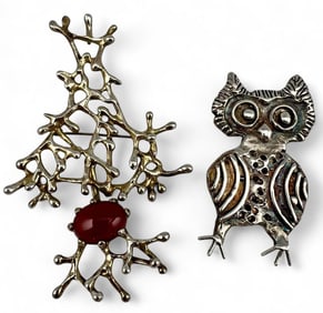 Two Sterling Silver Brutalist Pendants