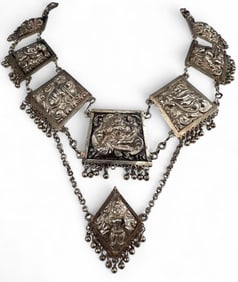 East Indian Sterling Silver Necklace With Images Of Hindu Gods