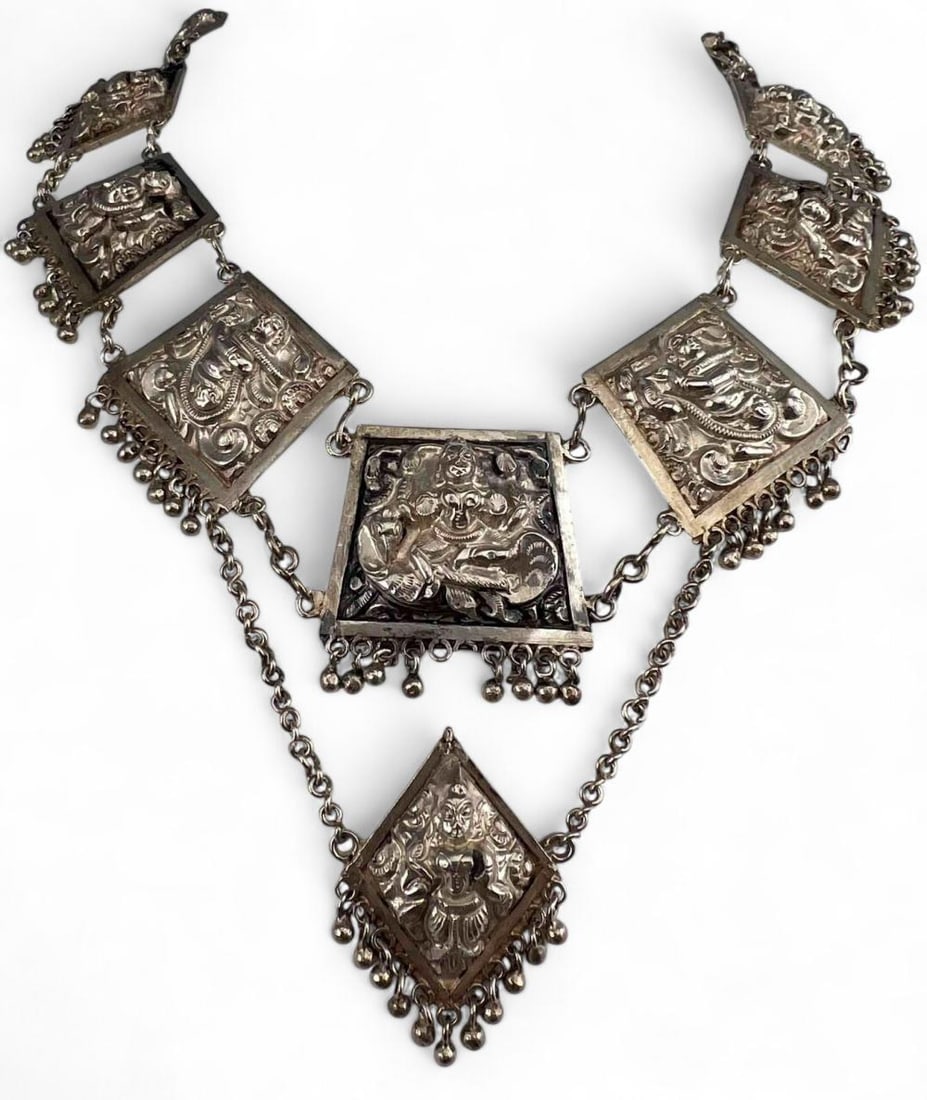 East Indian Sterling Silver Necklace With Images Of Hindu Gods (1 of 8)