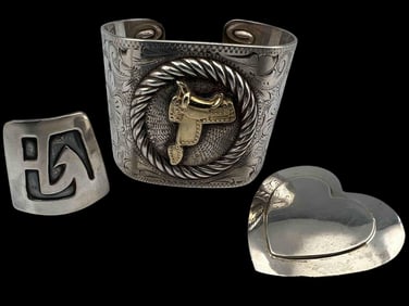 Sterling Silver Western Saddle Cuff Bracelet And Bolo Ties