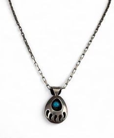Andrew Henry Native American Sterling Silver Double Sided Bear Paw Necklace