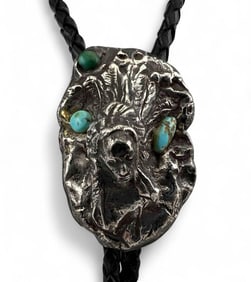 Sterling Silver Turquoise Native American Chief Bolo Tie
