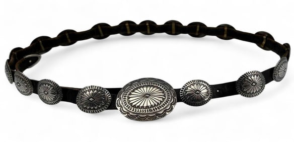 Native American Hand Stamped Sterling Silver Concho Belt