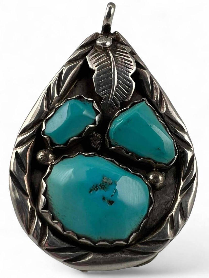 Vintage A Penketewa, Sterling Silver Turquoise Zuni Pendant (1 of 6)