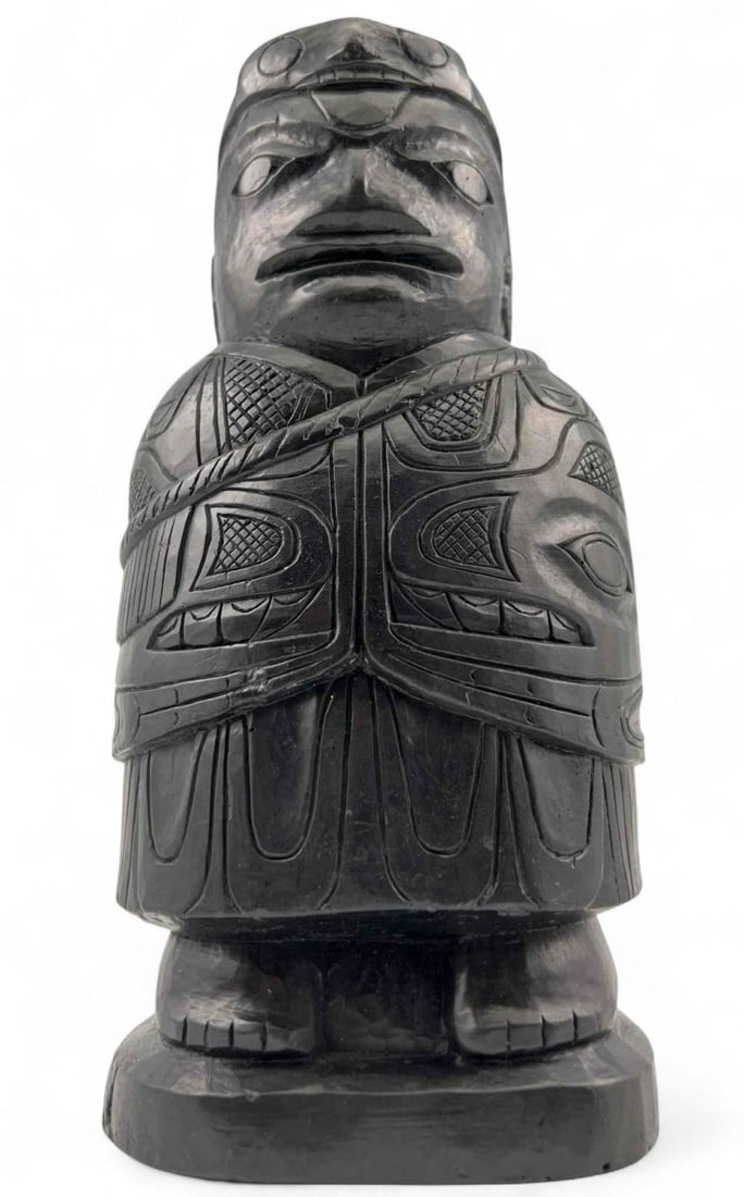 Amos Wallace, Tlingit Totem: Amos Wallace, Tlingit Totem. Signed Amos Wallace. Marked "Griffins Alaska 1964." Approximately 7.5H x 3.75W x 3.125D in.
