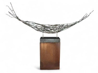 Max DeMoss (American, 20th C.) Boat 96, Willow Branch Boat Series, Patinated Bronze