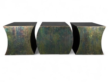 Perry Luxe Terzetto Group Three Piece Modernist Tarnished Steel Coffee Table