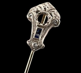 Art Deco Platinum Diamond Sapphire Stickpin