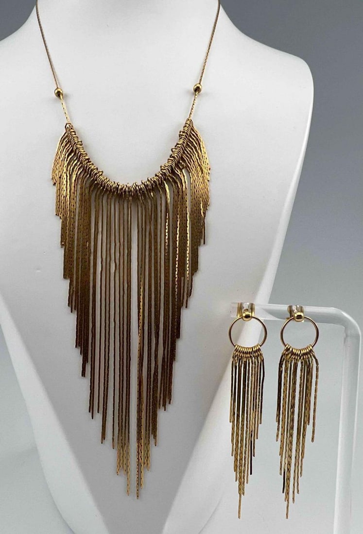 Italian 14K Tassel Necklace & Earrings Set (1 of 11)